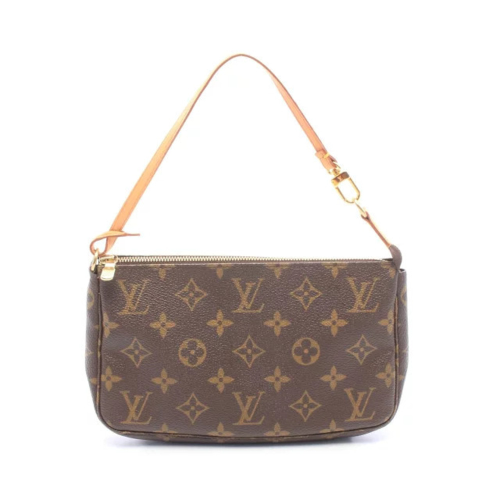 Louis Vuitton Pochette Accessoires Monogram Top Handle Bag Canvas Leather Brown